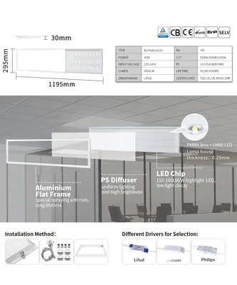 Top Supplier 1X4 LED Flat Panel Light Recessed 40W Ceiling LED Panel Light  1200X300 - China LED Panel Light 1200X300, Ceiling LED Panel Light 1200X300  | 