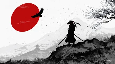 Download wallpaper 1920x1080 samurai, warrior, silhouette, art, black and  white full hd, hdtv, fhd, 1080p hd background