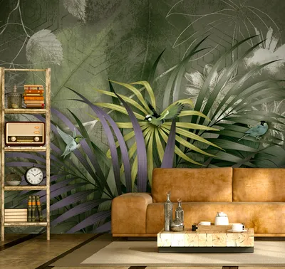 Фотообои 3d на стену флизелиновые, 300х270 см, Тропики в гранже, листья -  купить по выгодной цене в интернет-магазине OZON (265500413)