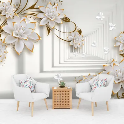Фотообои Белый коридор и 3D цветы купить на стену • Эко Обои