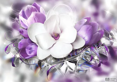 Картина на полотне 3D цветы на белом мраморе № s32778 в 
