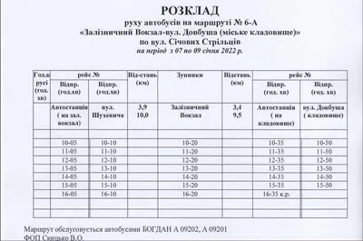 За маршрутом №6А курсують десять автобусів. Графік руху – АТП1