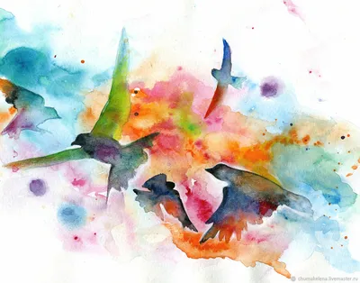 Птицы в небе, art print | Картины, Рисунок птиц, Эскиз птицы
