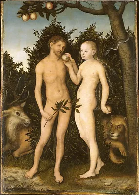 Adam and Eva. - Lucas Cranach d. Ä. as art print or hand painted oil.