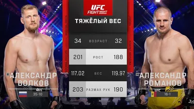 UFC: Александр Волков – Александр Романов, когда бой, кто фаворит, прогноз  - Чемпионат