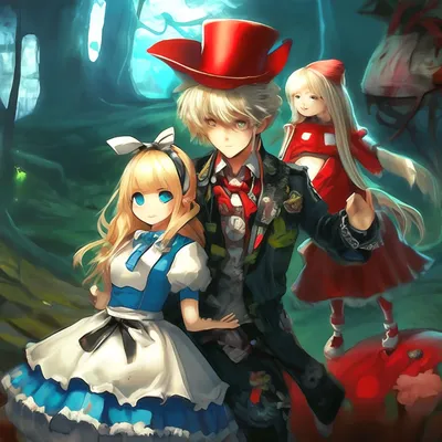Фото Алиса и белый кролик пьют чай, сказка Алиса в Стране Чудес / Alice in  Wonderland
