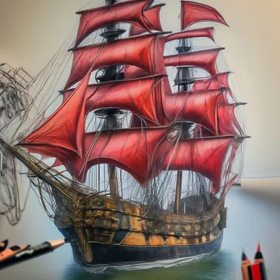 Поэтапные рисунки кораблей простым карандашом к произведению Алые паруса  Александра Грина