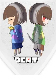 Frisk undertale female blue shirt with yellow stripes and yellow overall  closed eyes brown hair anime style galaxy hd 4k on Craiyon