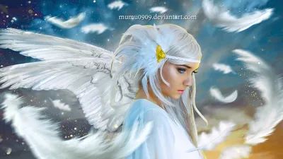 Фото Девушка ангел в окружении перьев, by mumu0909