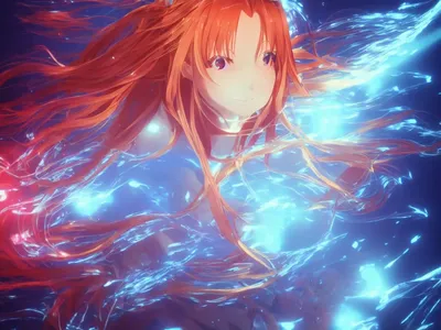 KREA - dreamy portrait of a beautiful Asuna from Sword Art Online, anime,  swimming underwater around bioluminiscent jellyfishes and fishes,  volumetric lighting, smooth 4k