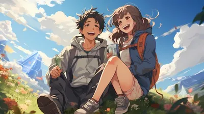 Anime Couple Watching Sunset Together Digital: стоковая иллюстрация,  2331237513 | Shutterstock