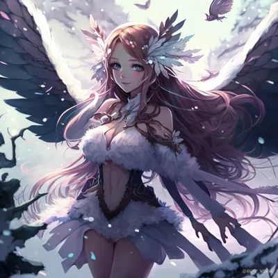 Красивая аниме-фея с блестящими розовыми крыльями | Премиум векторы