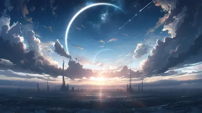 Wallpaper Anime Of The City On A Clear Night Sky With The Sky Background,  3d Abstract Space Scene With Fictional Planet, Hd Photography Photo,  Science Fiction Background Image And Wallpaper for Free