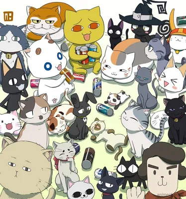 Картинки аниме-кошечки, серая, чёрная, белая, Аниме, кошки - обои 1366x768,  картинка №11308