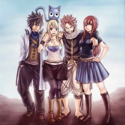 Фото Lucy Heartfilia / Люси Хартфилия, Natsu Dragneel / Нацу Драгнил и  Happy / Хэппи з аниме Фейри Тейл / Хвост Феи / Fairy Tail