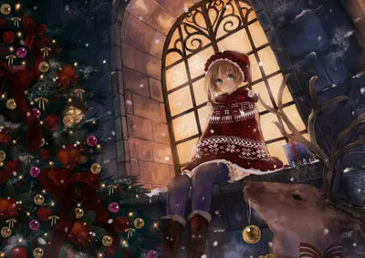 Скачать обои девушка, новый год, рождество, аниме, арт, снегурочка, Date a  Live, раздел прочее в разрешении 1280x800