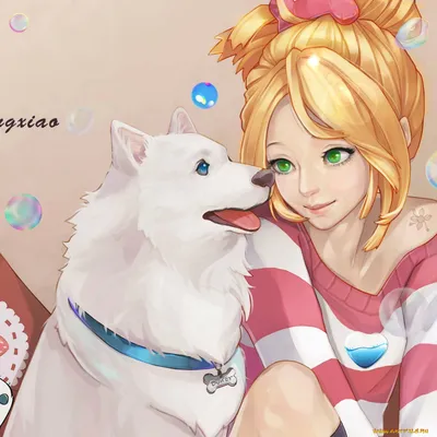 Happy Anime Girl With Long Blond Hair Hugging Shiba Inu Dog Pillow Plush,  AI Generative Illustration Фотография, картинки, изображения и  сток-фотография без роялти. Image 201701888