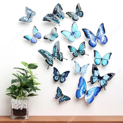 Бабочки 3D на стену на обои на шкаф на мебель на окно зеркальные синего  бабочки 12 шт (ID#1884680093), цена: 110 ₴, купить на 