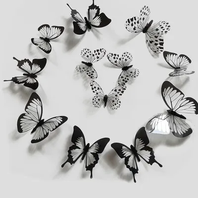 Бабочки - интерьерные наклейки черно - белые 18 штук. 3D бабочки на стену  для декора. (ID#967788332), цена: 70 ₴, купить на 