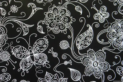 Б01-101 Белые цветы и бабочки на черном фоне 250х250 | Flickr