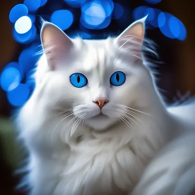 Белый пушистый кот / White fluffy cat в стиле Живопись, Животные на