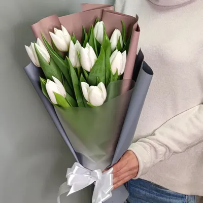 Букет 15 тюльпанов белые белые тюльпаны заказать в Гродно: доставка, цена,  фото