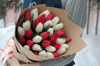 Купить 15 белых тюльпанов в оформлении model №308 в Новосибирске