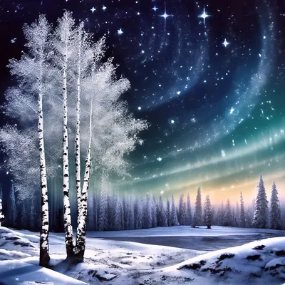 Береза в зимнем поле. ствол дерева в снегу, свисающие ветки, холмы вдалеке  | Премиум Фото