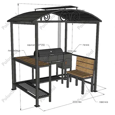Проект К-21: Беседка каркасная с зоной барбекю 3х7м - 219 000  рублей|Строительство в Сургуте - Екатерем