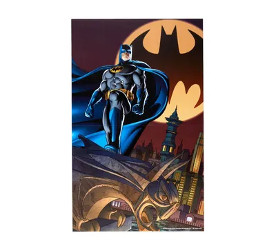 Batman's face, profile picture, batman is smiling, clip art, city landscape  in the background, at night on Craiyon