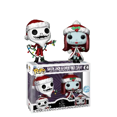 Фигурка Джек и Салли рождество блестящие (Santa Jack and Christmas Sally  2-pack diamond glitter (Эксклюзив Funko Shop)) — Funko POP