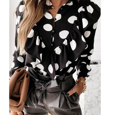 Купить Весенне-осенняя женская блузка с длинными рукавами и оборками,  повседневные модные топы в стиле OL с v-образным вырезом, модные топы,  рубашки | Joom