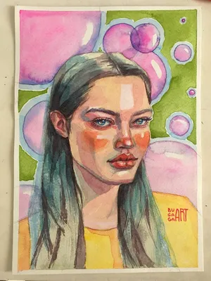 Watercolor portrait. Bubble gum Installation by bugaga art | Saatchi Art