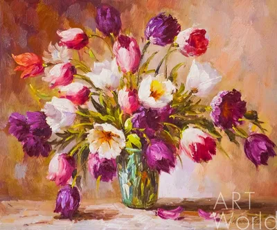 Картина "Букет тюльпанов в вазе" | Интернет-магазин картин "АртФактор"