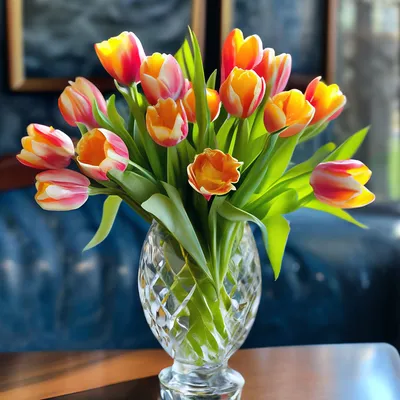 Магазин натурального камня – «Аметист» - Букет тюльпанов в вазе 5 цветков