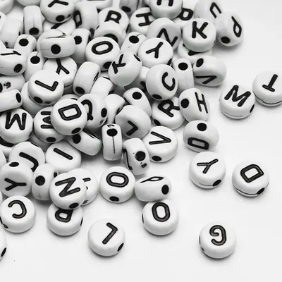 Смешанные черно-белые буквы круглые акриловые бусины плоские кубические  бусины-разделители для изготовления ювелирных изделий ручной работы DIY  браслет ожерелье | AliExpress
