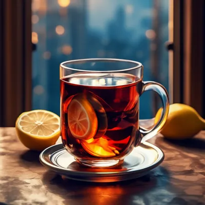 Доброго утра! Черный чай с лимоном…» — создано в Шедевруме