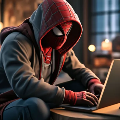 Человек-паук программист, в маске …» — создано в Шедевруме