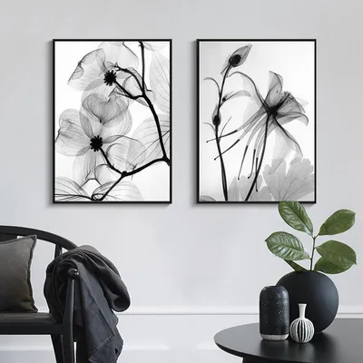 Купить Черно-белые растения, холст, постеры, скандинавские абстрактные  цветы, печать на холсте, настенная живопись, декоративная картина, домашний  декор HD0035 | Joom