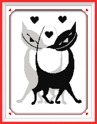 Набор для вышивки крестиком с черно-белыми влюбленными кошками 14ct 11ct,  предварительно отпечатанный холст, вышивка крестиком с животными, рукоделие  «сделай сам» | AliExpress