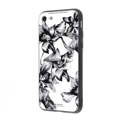 Чехол для iPhone 6 Plus/6s Plus White Knight Pictures Glass черно-белые  цветы