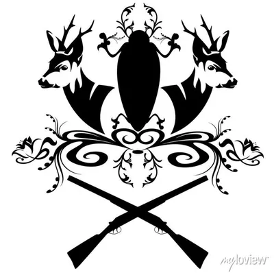 Охота на герб вектора с головой и винтовками оленей Иллюстрация вектора -  иллюстрации насчитывающей охотник, млекопитающее: 179336982