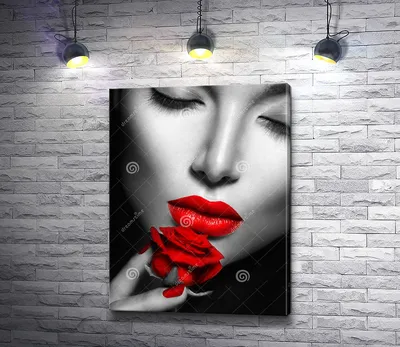 Картина "Черно-белое фото девушки с красным акцентом на розе и губах" |  Интернет-магазин картин "АртФактор"