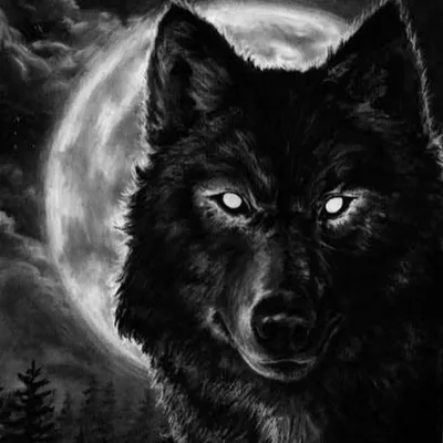 Чёрный волк на фоне, зимний лес …» — создано в Шедевруме