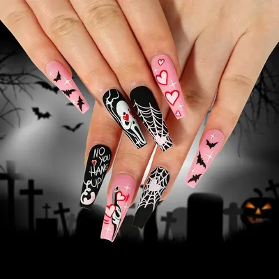 Накладные ногти на Хэллоуин черно-розовые с паутиной длинные / мрачный  маникюр / 24 шт. в наборе - купить с доставкой по выгодным ценам в  интернет-магазине OZON (1254041341)