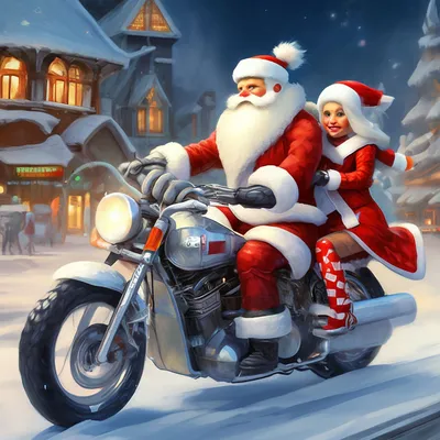 Дед мороз байкер на мотоцикле 🏍 …» — создано в Шедевруме