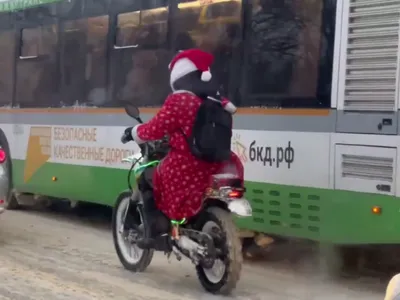 С ветерком: Деды Морозы и Снегурочки промчали на мотоциклах по улицам  Краснодара - Кубанские новости