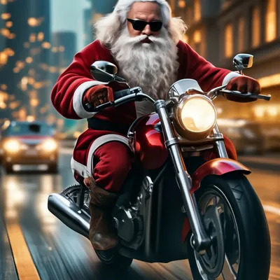 Киберпанк, Дед Мороз на мотоцикле, ё…» — создано в Шедевруме