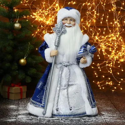 Дед Мороз красно-белый костюм с посохом и елкой 90см купить