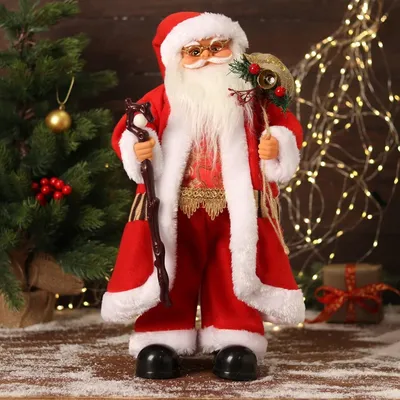 Фигура - Дед Мороз, в синей шубе с ремешком, с посохом, с отделением для  подарков 50 см | 